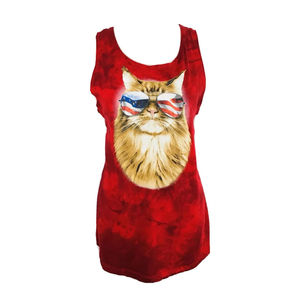 Womens Cat Shirt Size L Large 42-44 Muscle T Shirt Red Cat with USA Tank Top